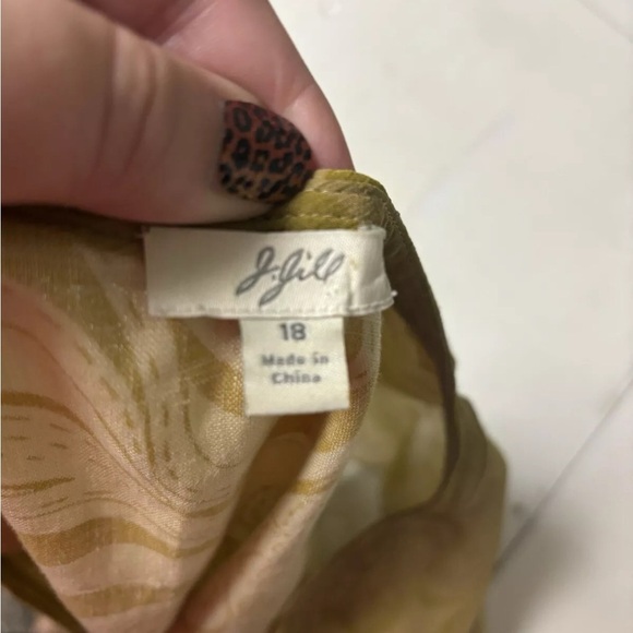 J. Jill Gold Emy Crepe Silk Printed Linen Lined Midi Dress Romantic Size 18 - Picture 6 of 7